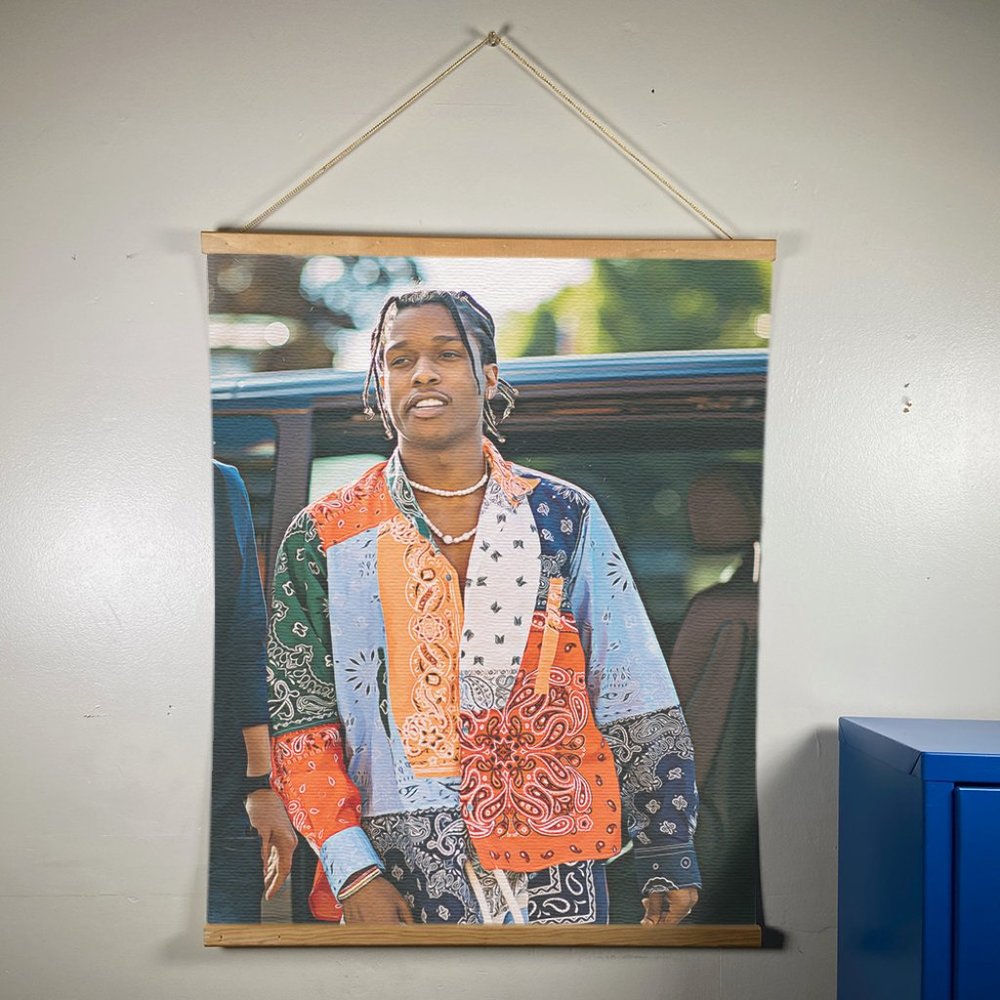 Asap Rocky Canvas Wooden Gold Hanger 24”x17.5"